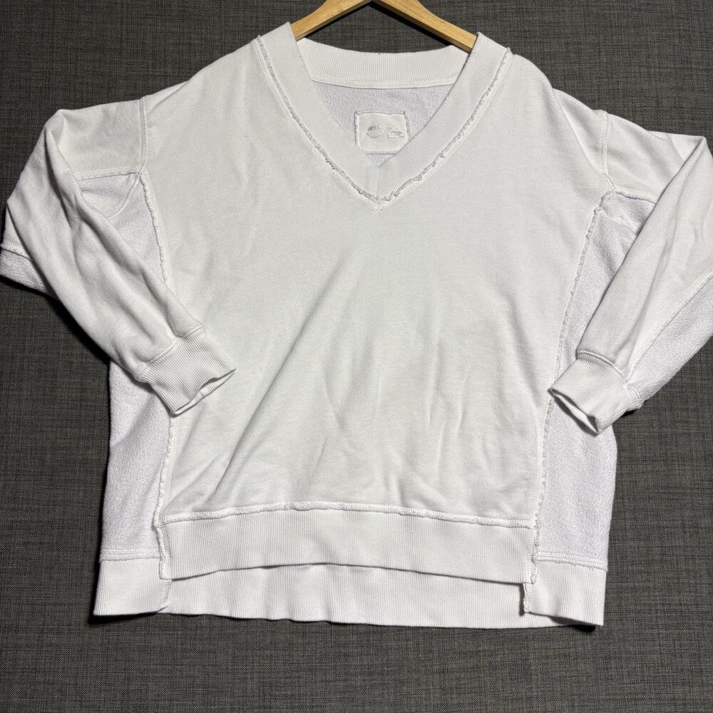 Womens Oversized Aerie V-Neck Pullover Crewneck Sweater Size Small White